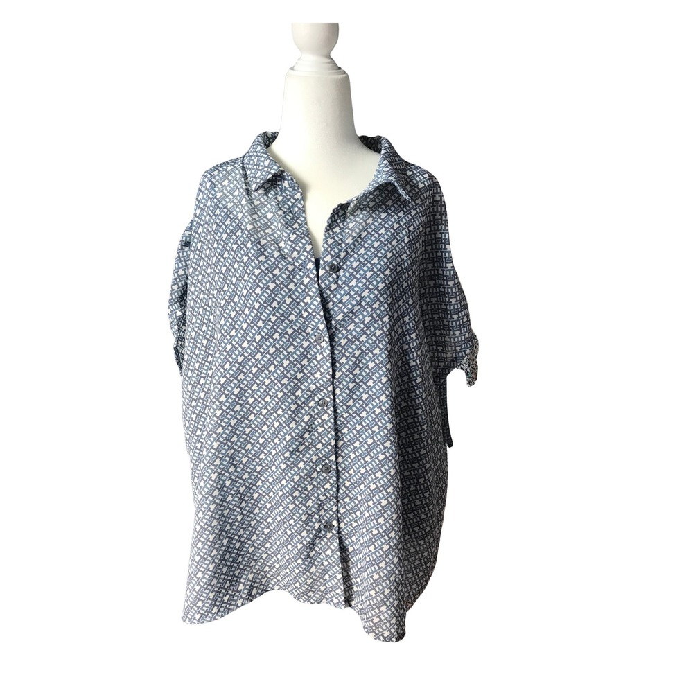 Tommy Hilfiger Womens XXL Blue Geometric Print Shirt & Cami Set 2PC sz XXL